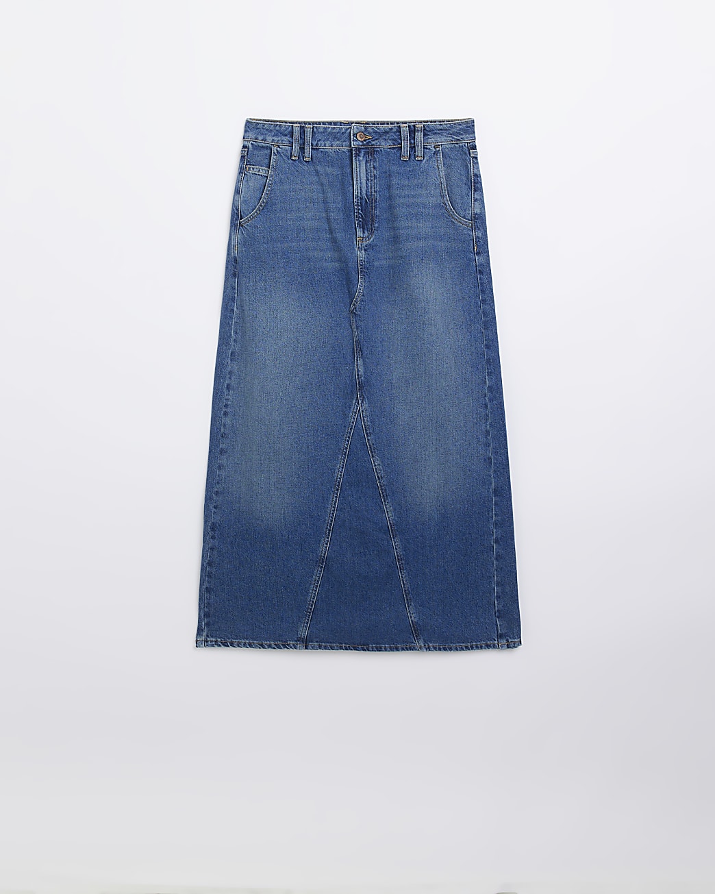 Blue denim seam detail maxi skirt