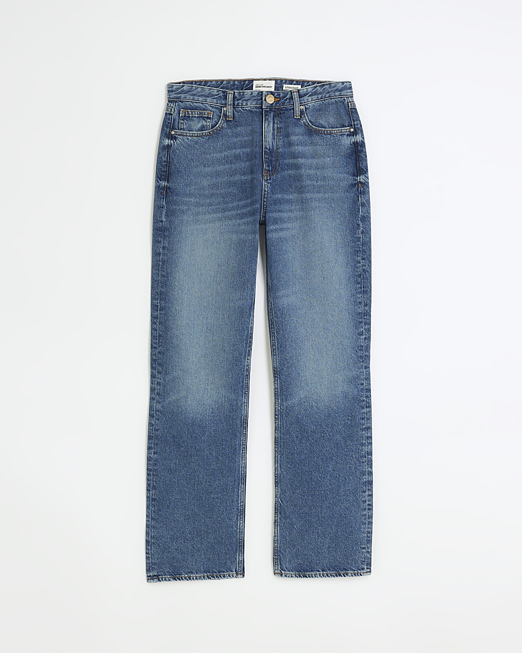 Blue high rise straight leg jeans