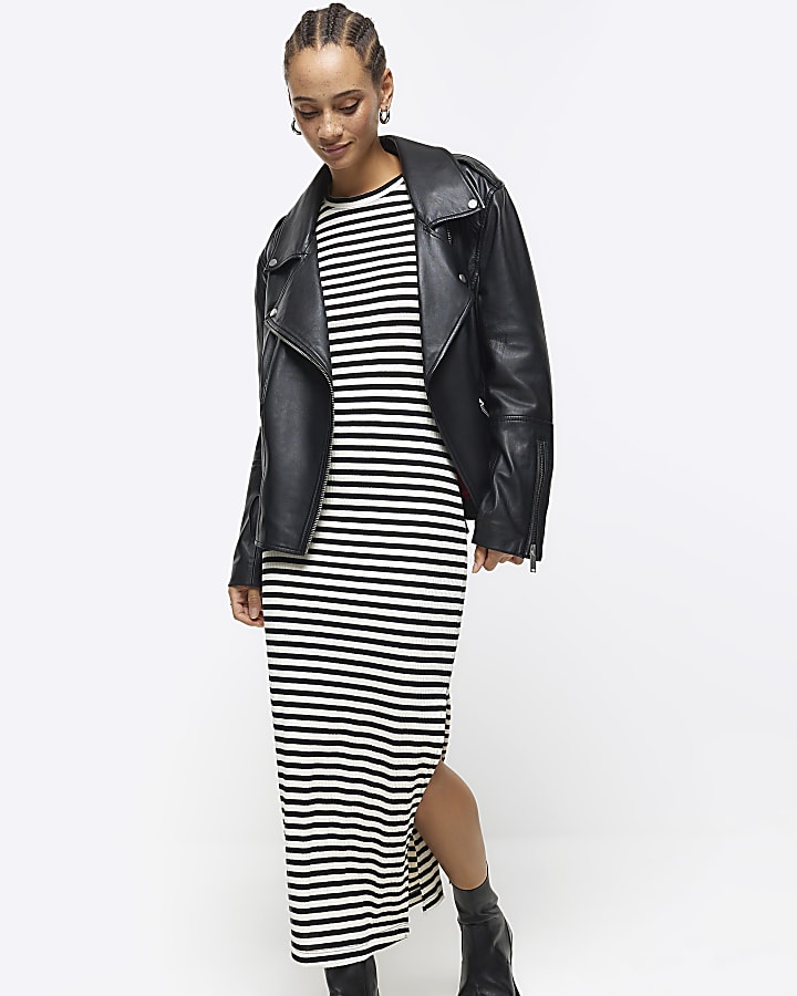Black stripe bodycon midi dress