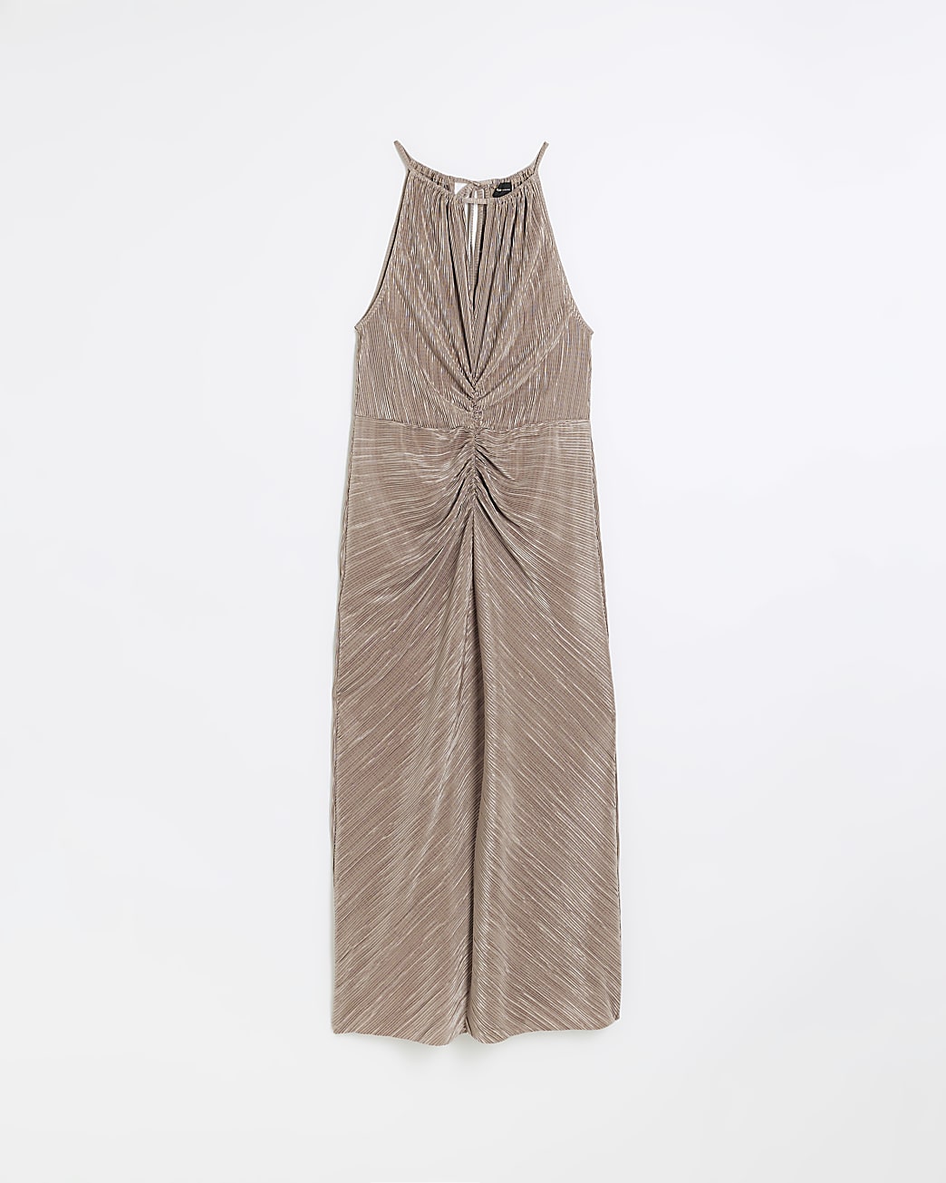 Pink plisse ruched slip midi dress