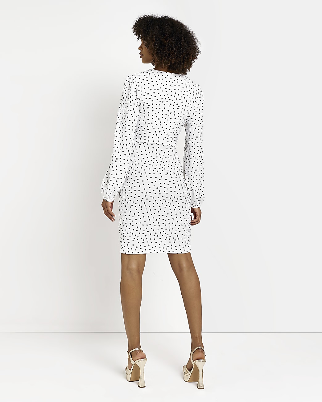 Cream spot front twist mini dress