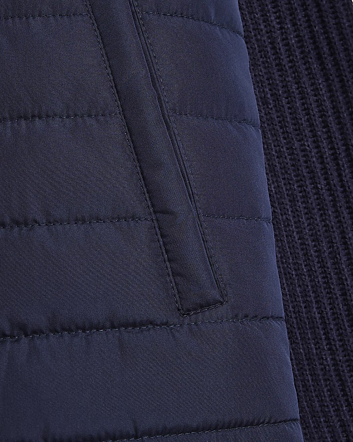 Navy regular fit quilted hybrid jumper