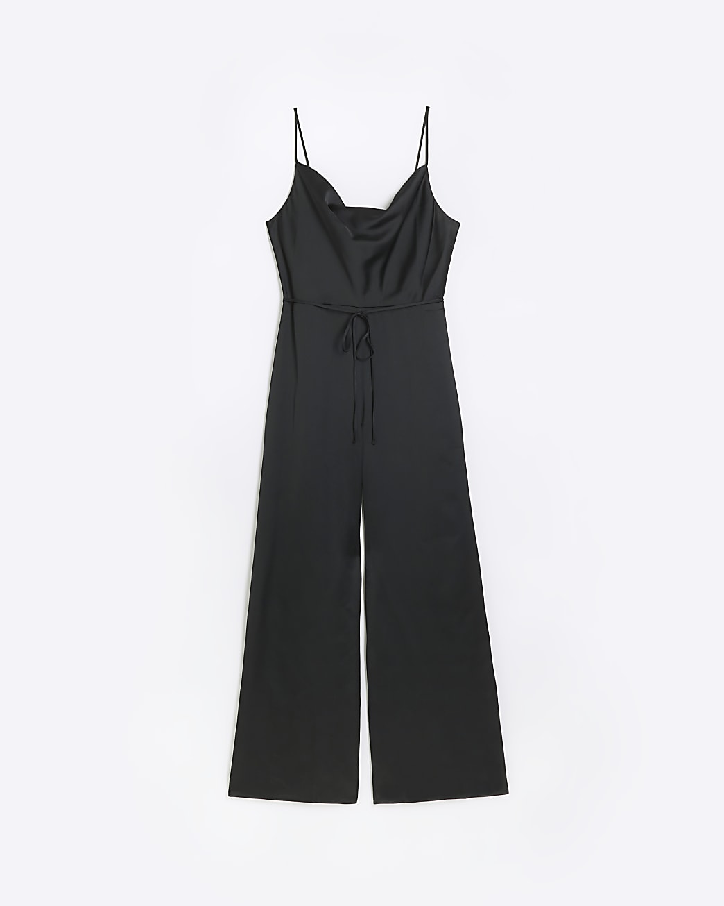 Black satin cowl neck jumpsuit