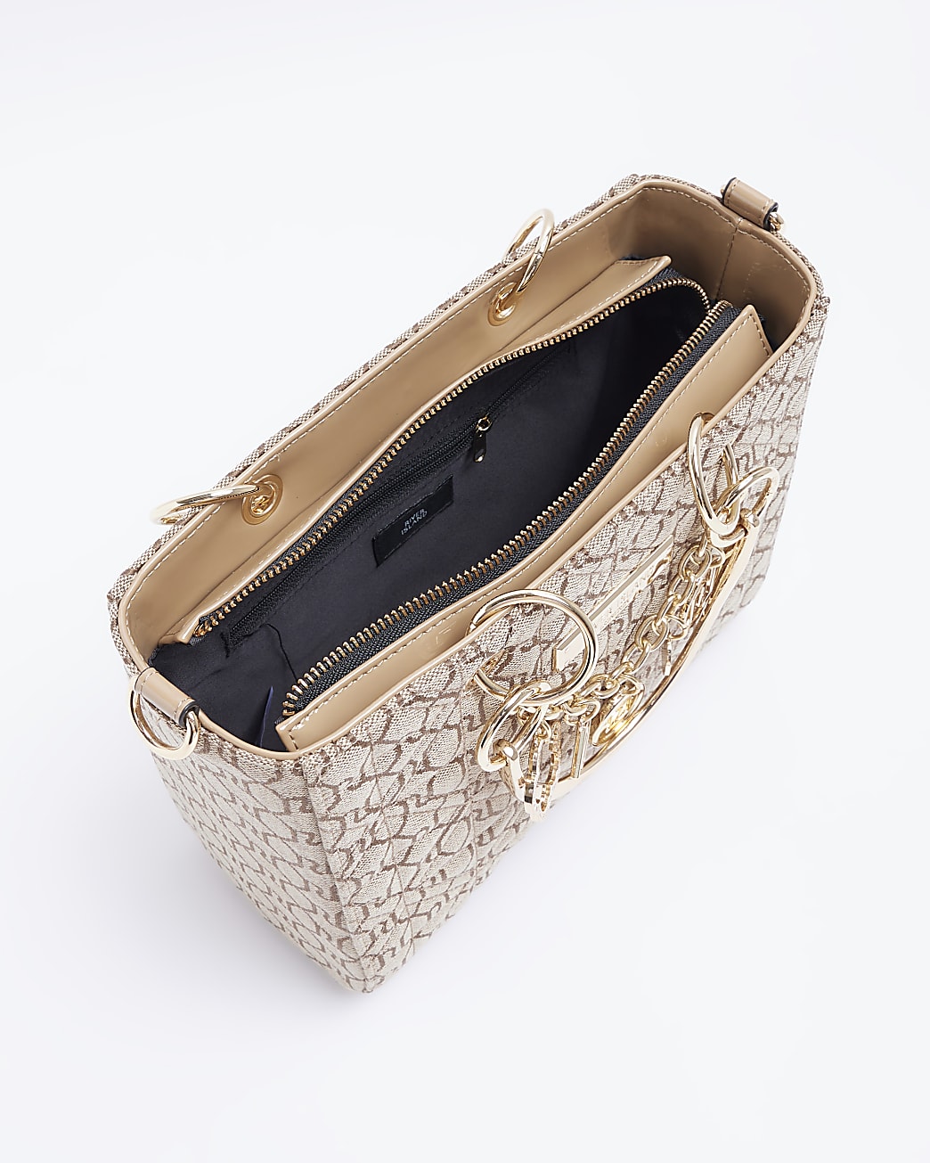 Beige jacquard RI monogram tote bag
