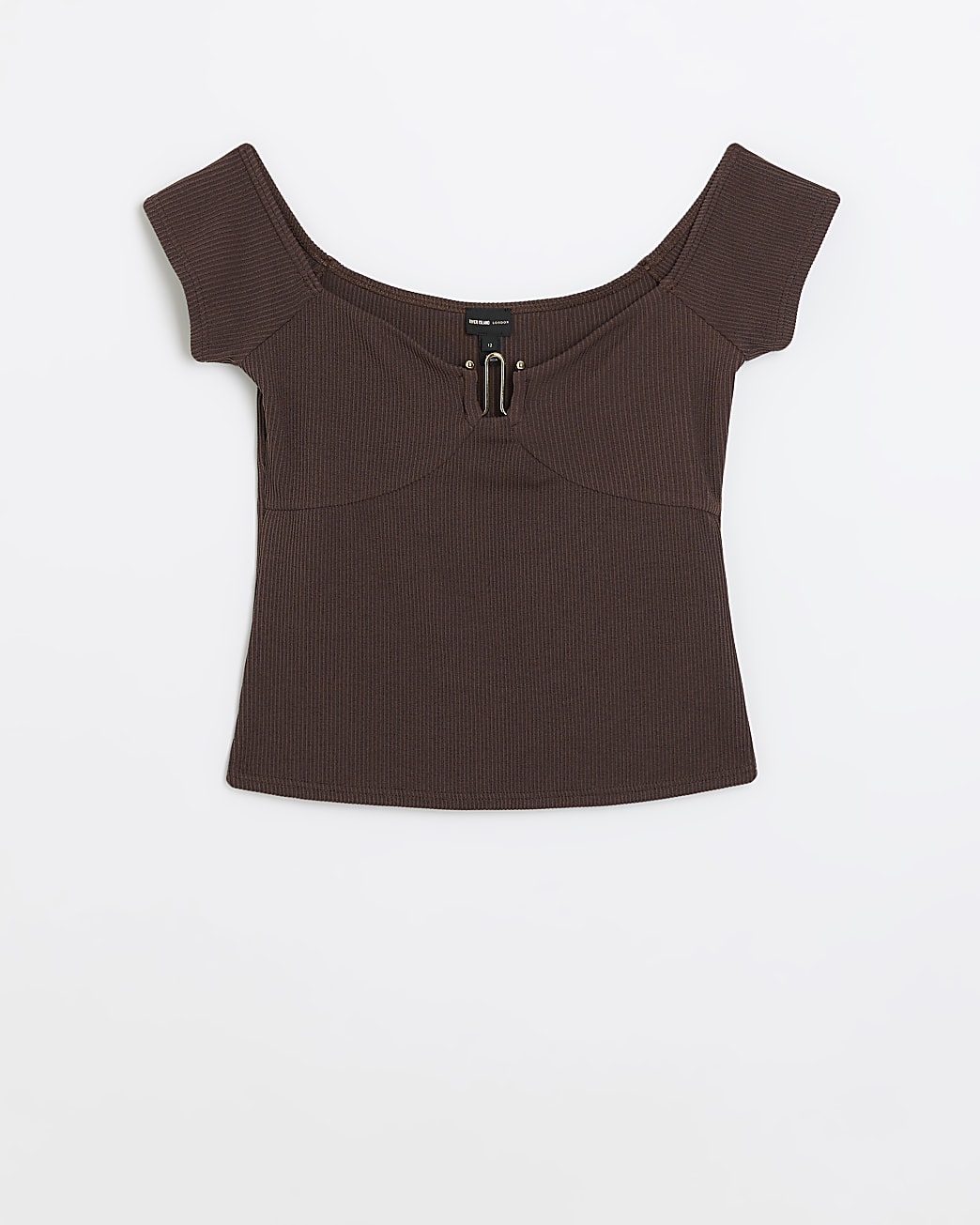 Brown rib bardot top