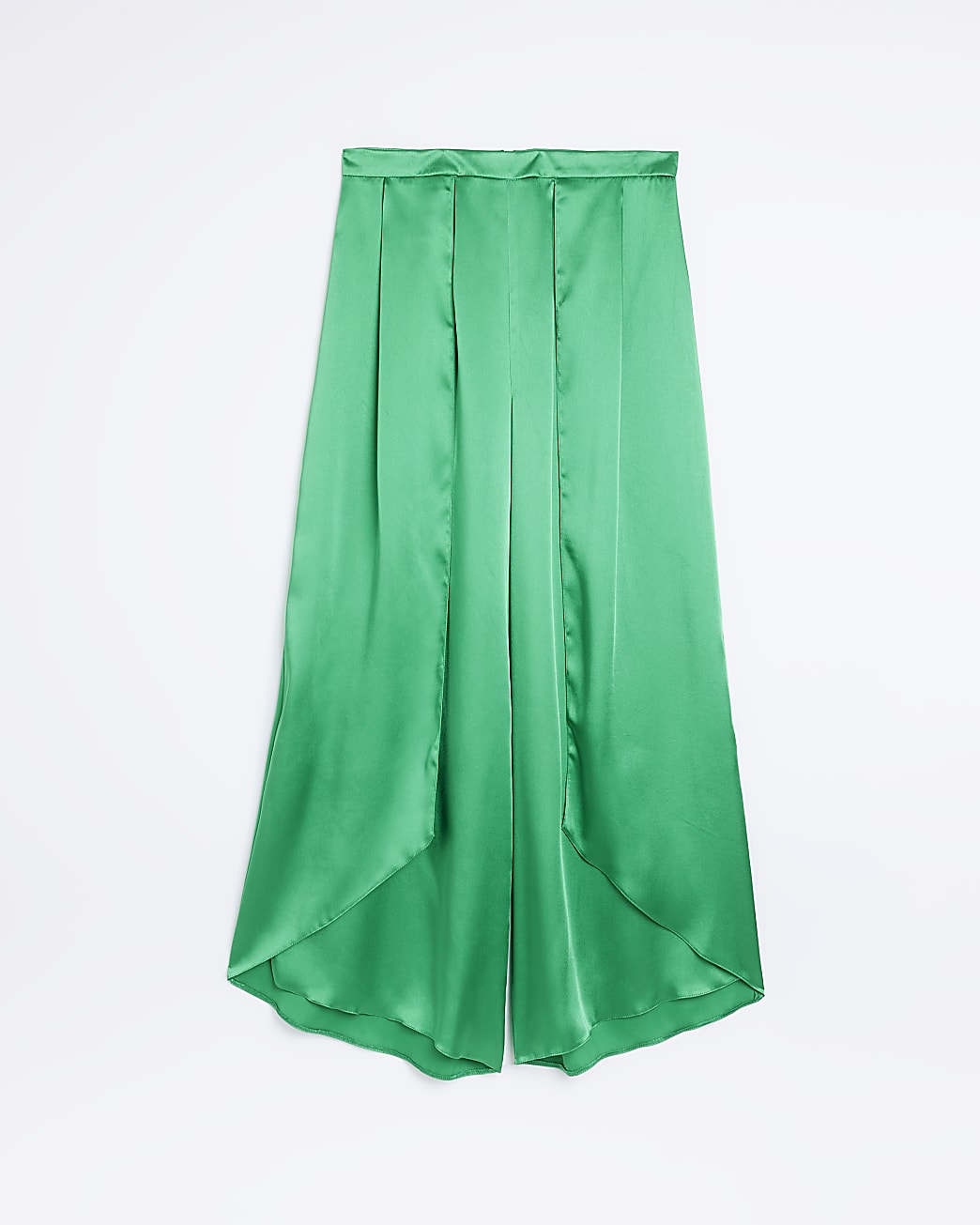 Green satin wrap over wide leg trousers