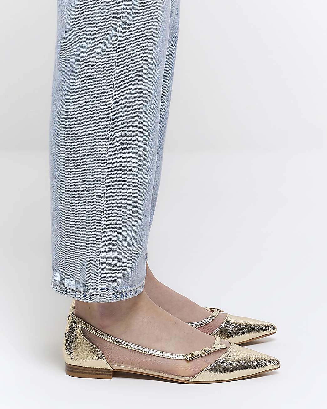 Gold mesh ballerina pumps