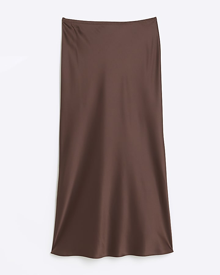 Brown satin maxi skirt