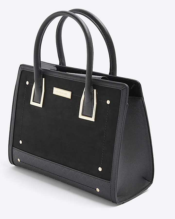 Black suedette structured tote bag