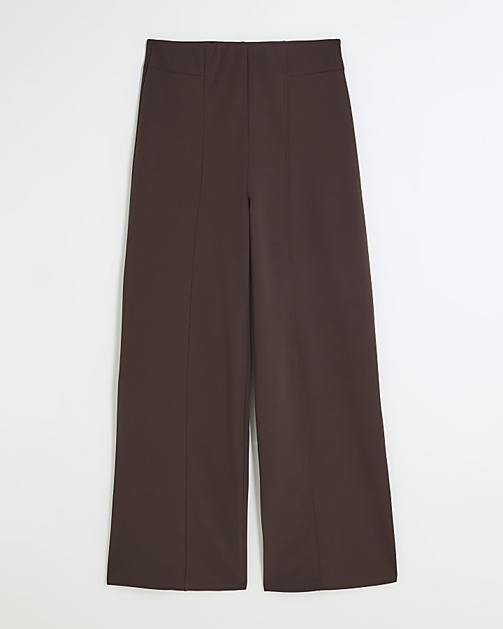 Brown stitched wide leg trousers