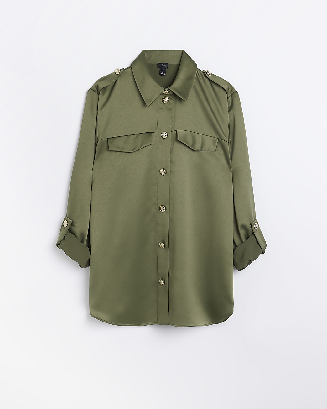 Khaki satin utility shirt