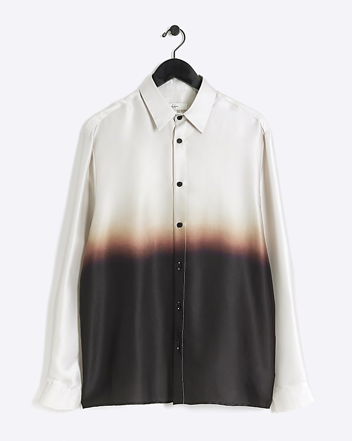 White regular fit ombre long sleeve shirt