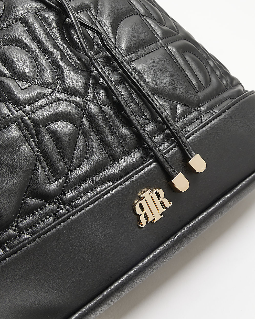 Black quilted drawstring bag