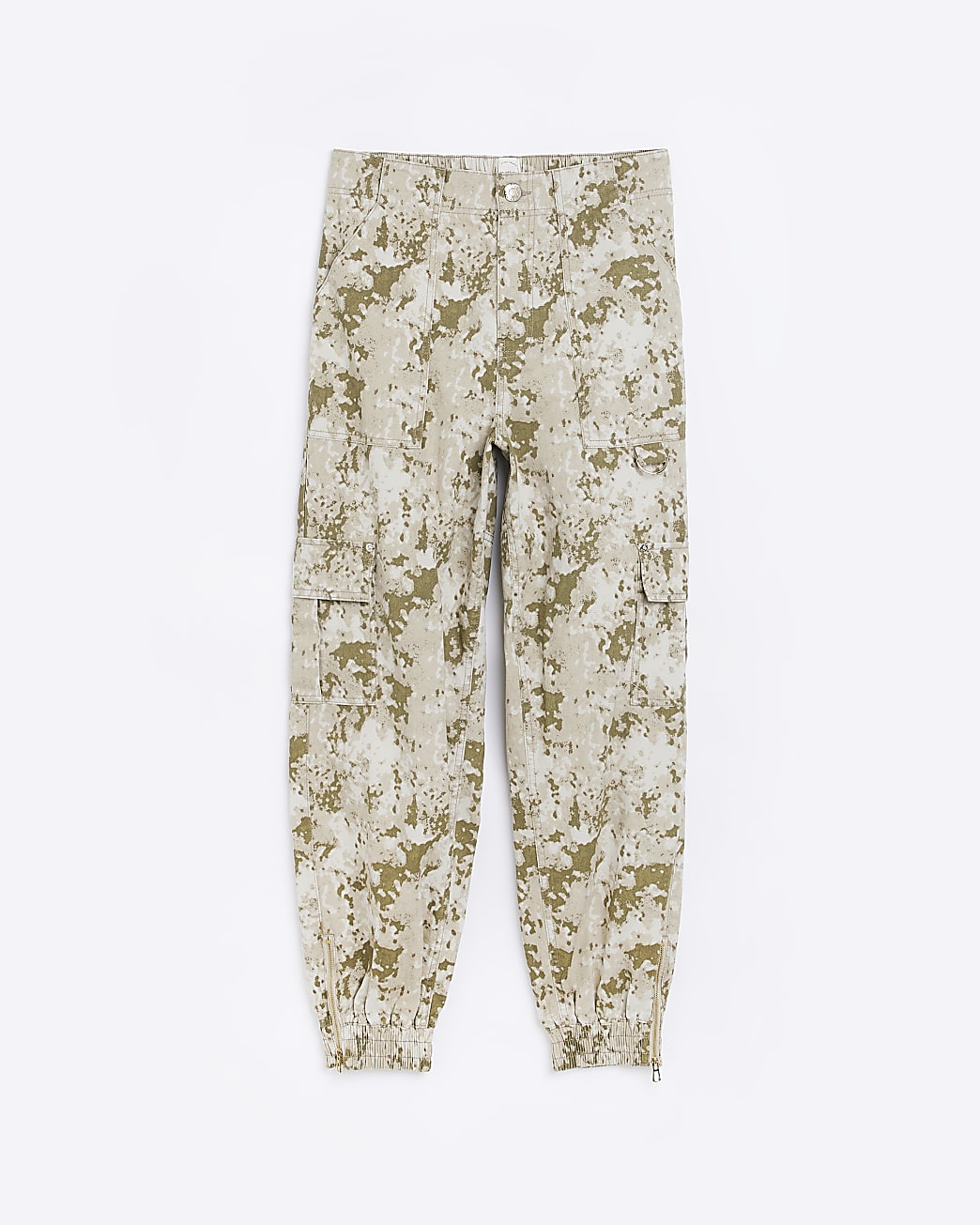 Khaki camo print cargo trousers
