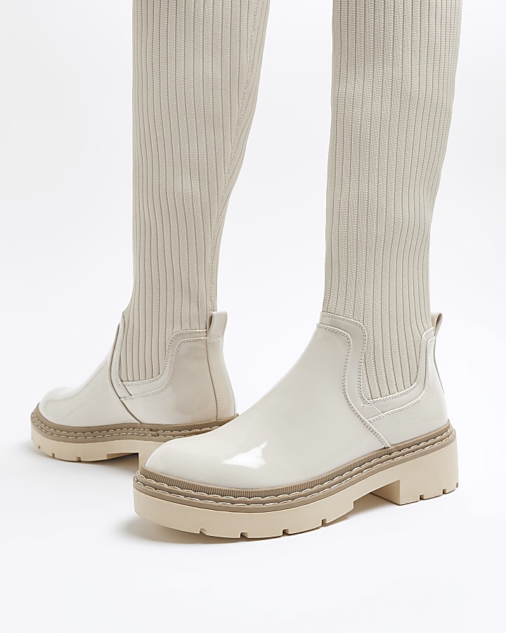 Cream knitted high leg boots