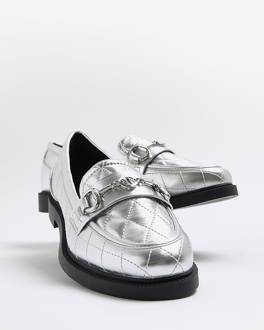 Silver metallic quilted loafers