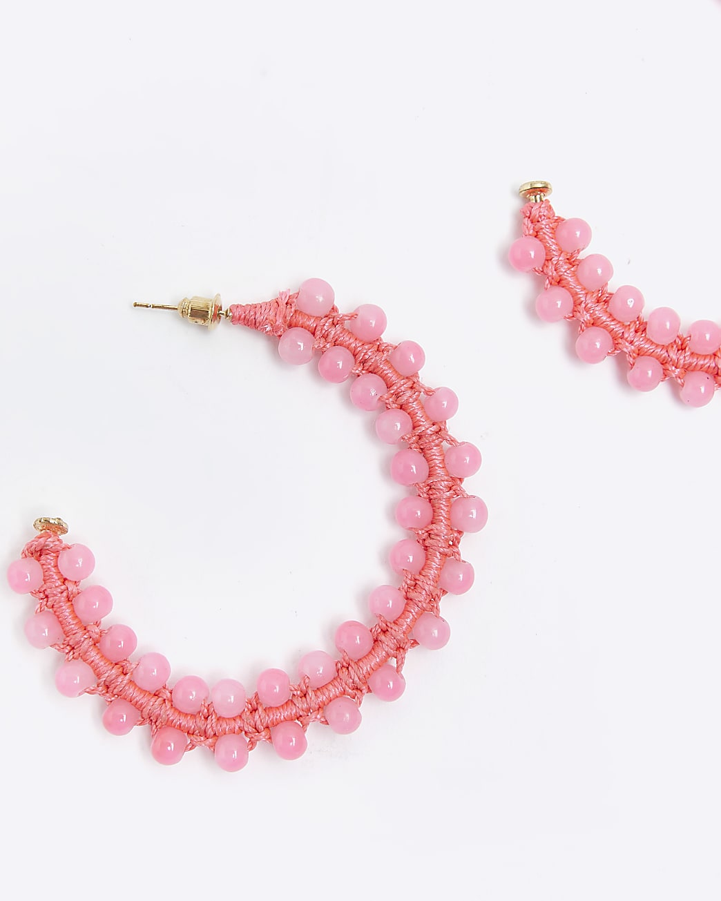 Pink beaded hoop earrings