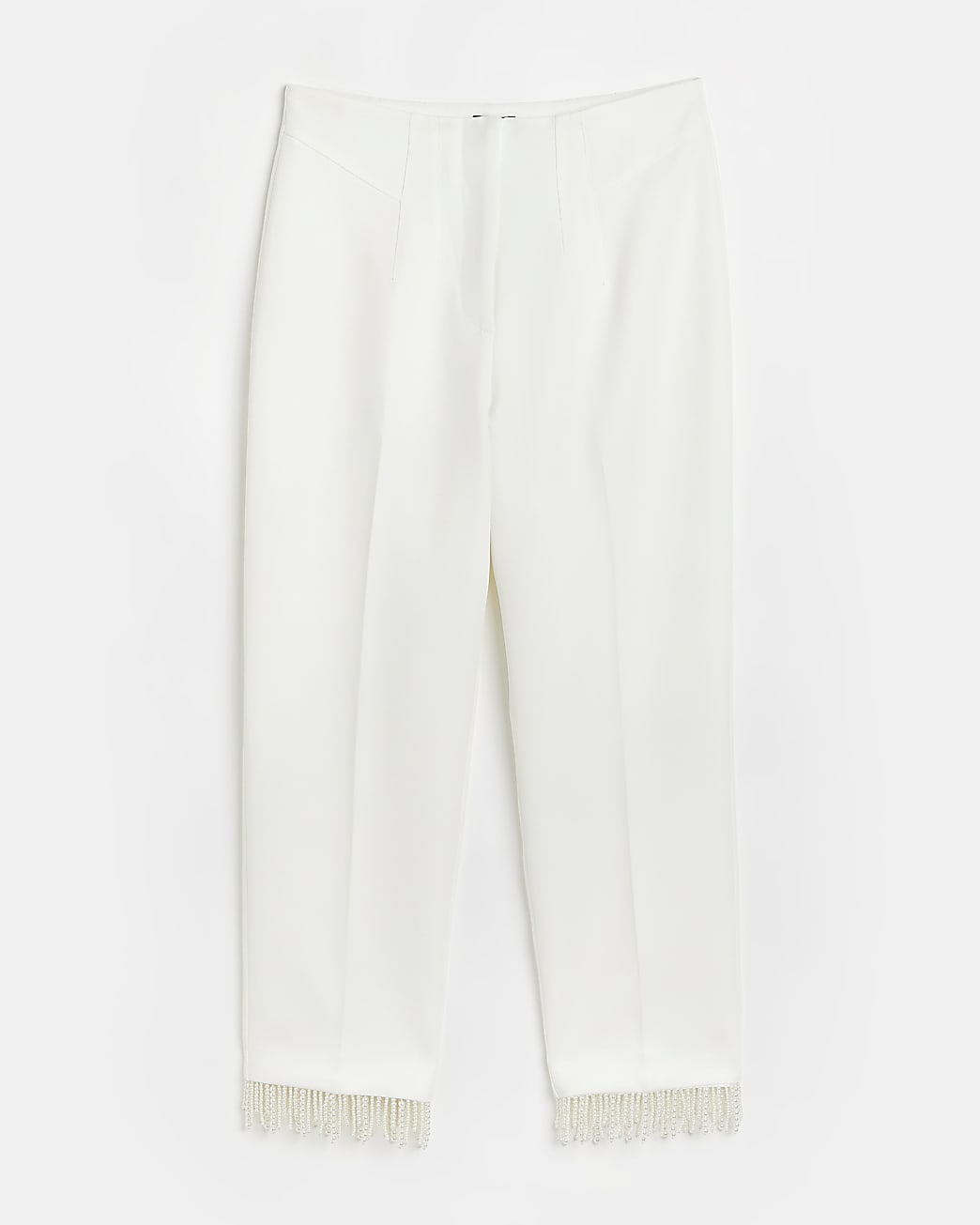 White pearl hem straight leg trousers