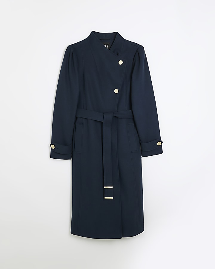 Navy belted wrap coat