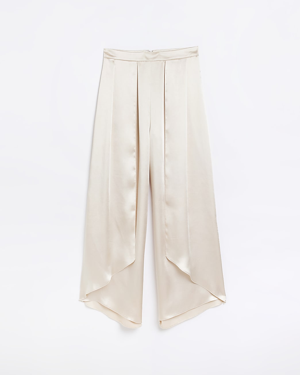 Cream satin wrap over wide leg trousers