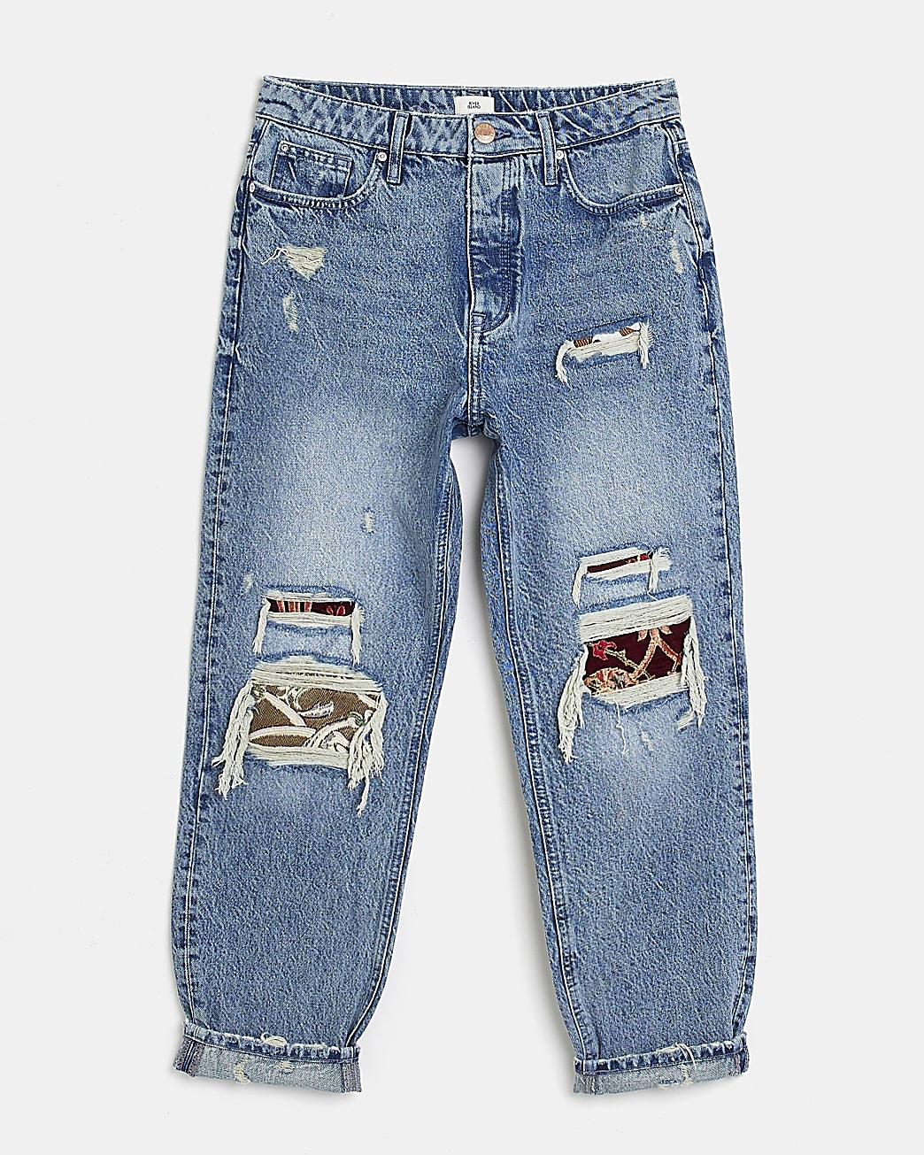 Blue ripped high waisted mom jeans