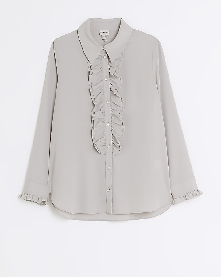 Grey frill long sleeve shirt