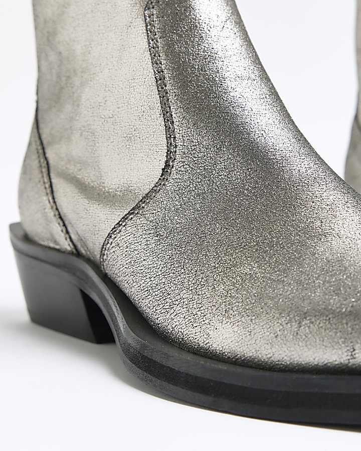 Silver leather western boots
