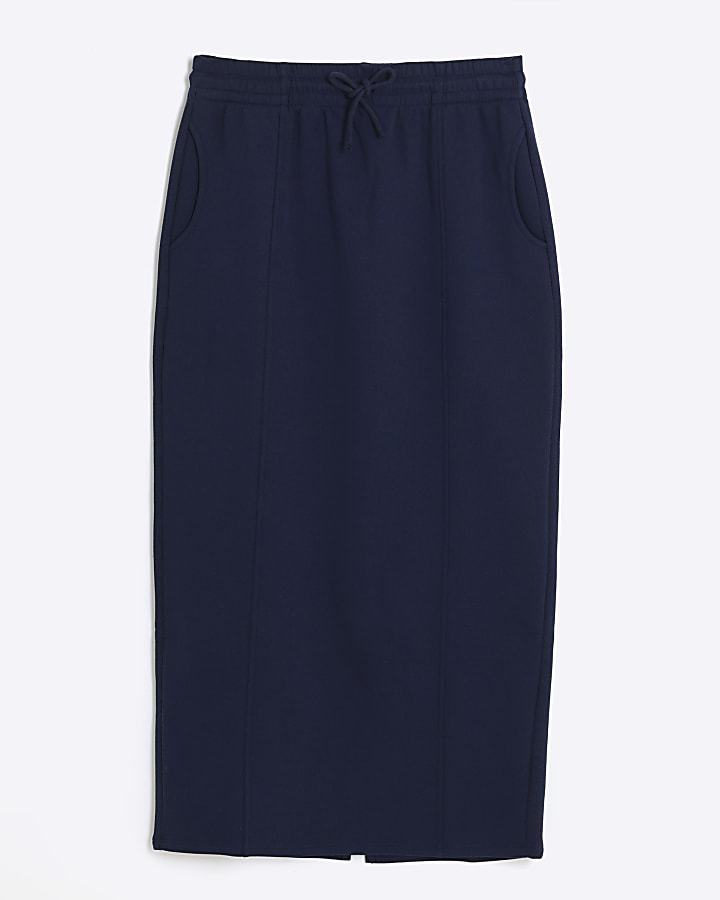 Navy sweat midi skirt