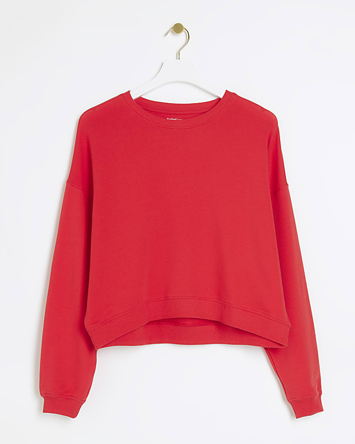 Red crop plain sweatshirt