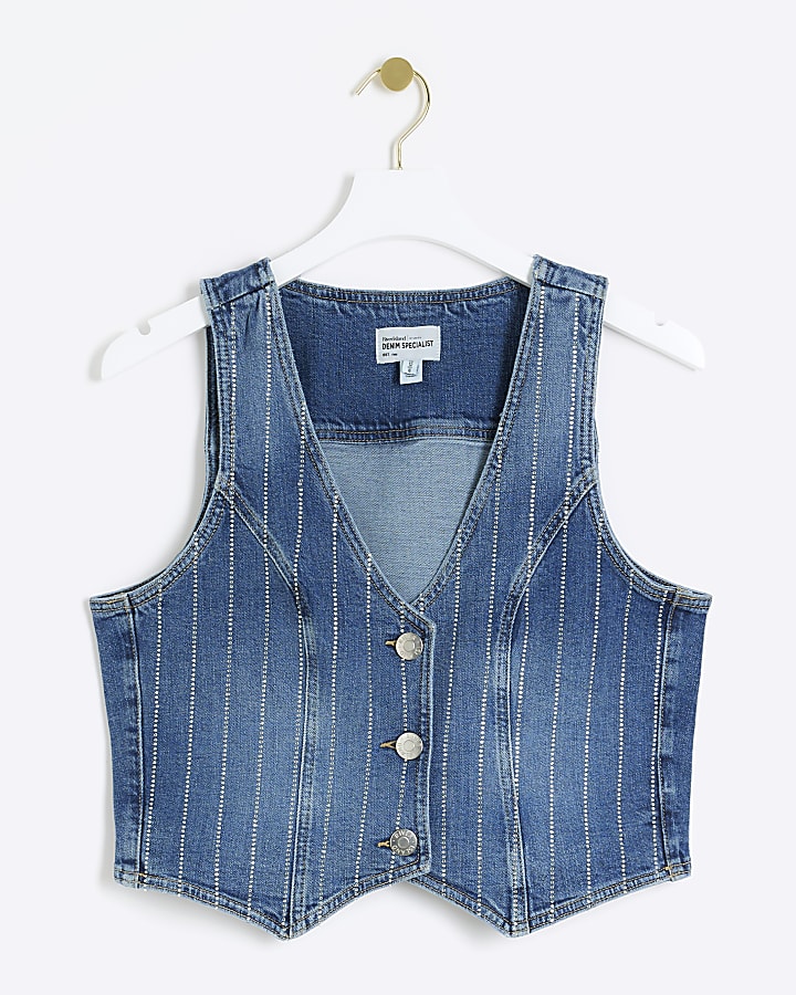 Blue diamante denim waistcoat