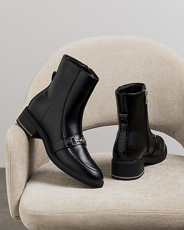 Black chain detail ankle boots