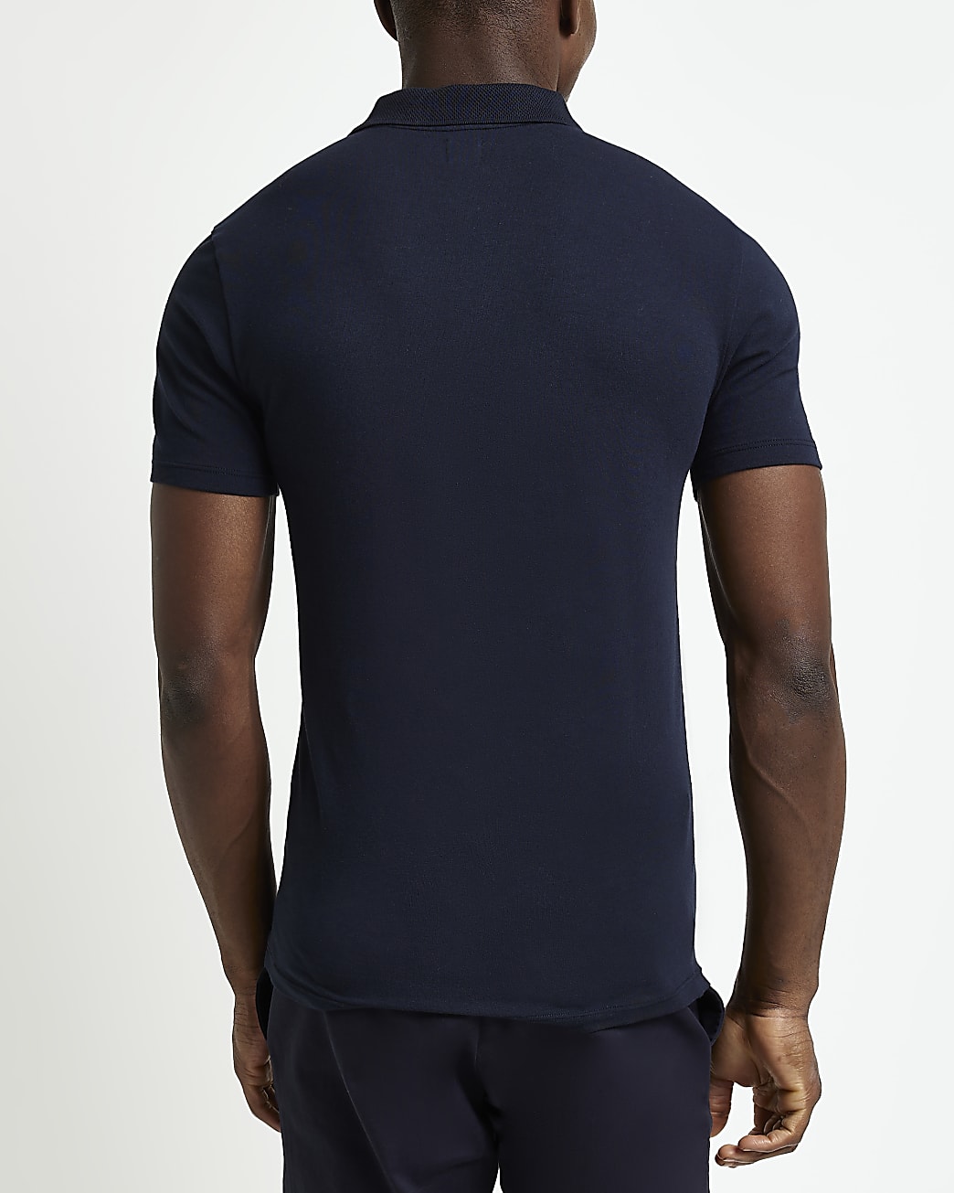 Navy muscle fit buttoned polo shirt