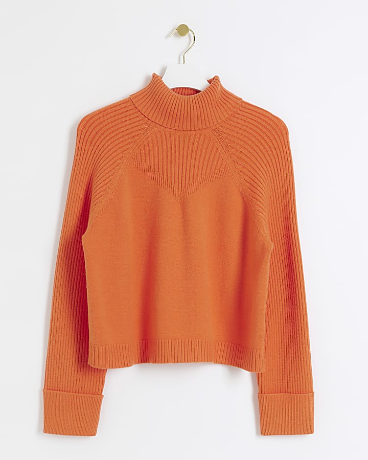 Orange rib roll neck jumper