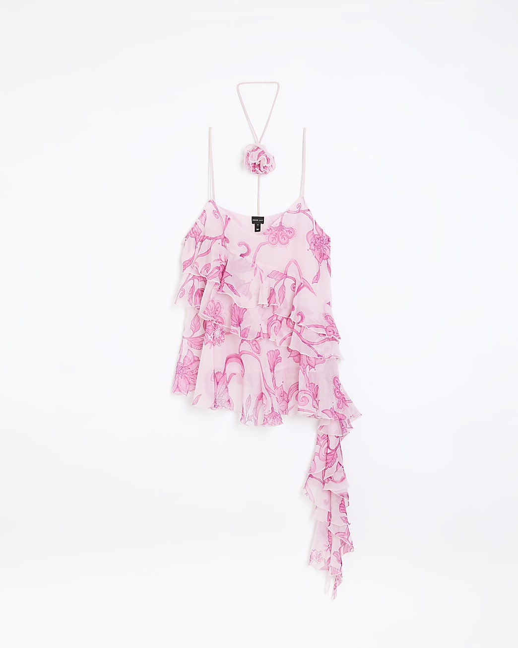 Pink floral corsage frill cami top