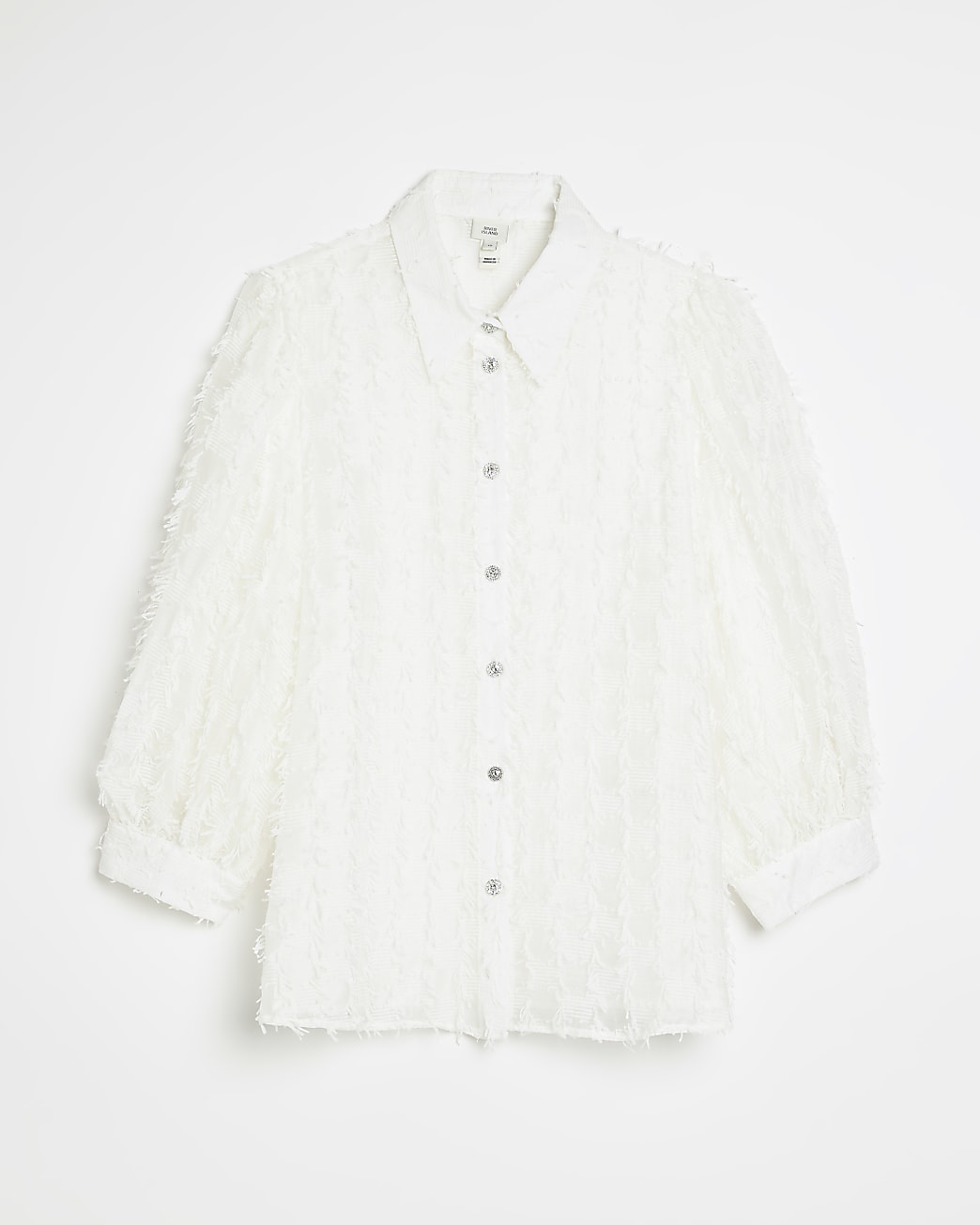 White sheer puff sleeve shirt