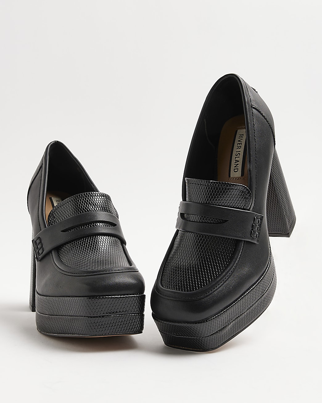 Black platform heeled loafers