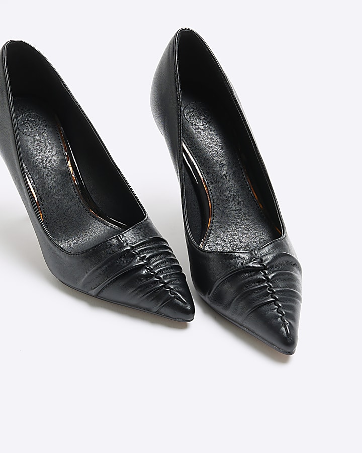 Black ruched heeled court shoes