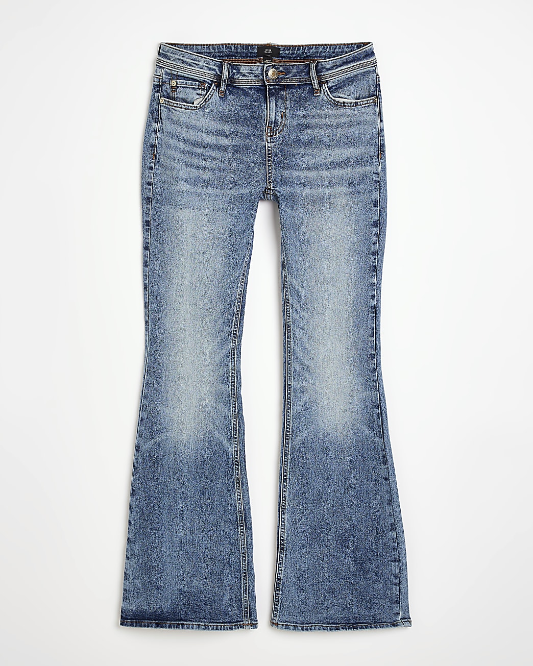 Blue low rise flared jeans