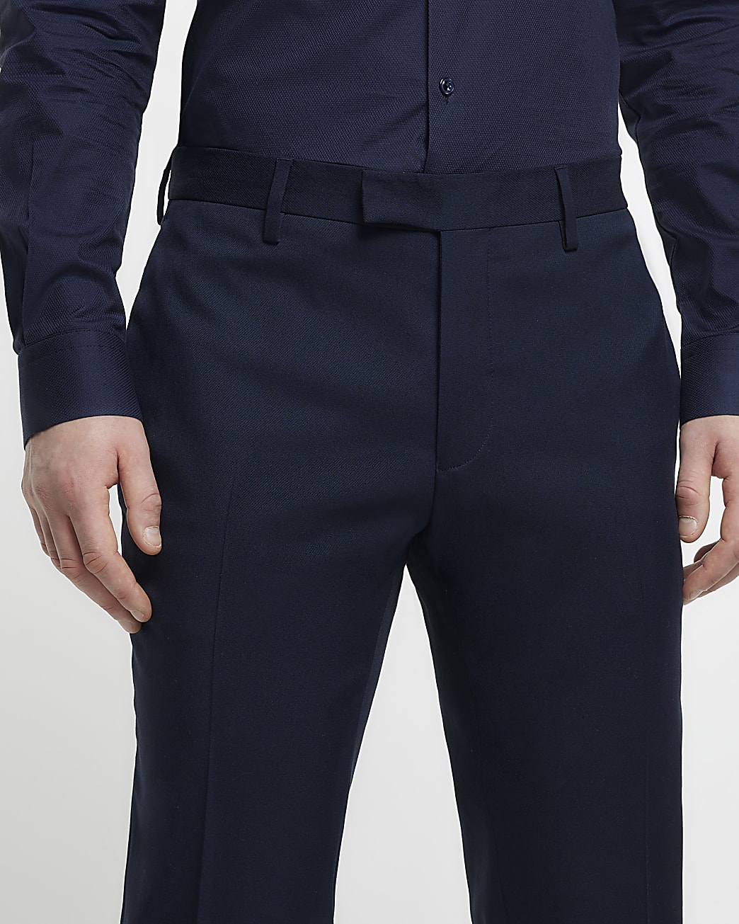 Navy slim fit twill suit trousers