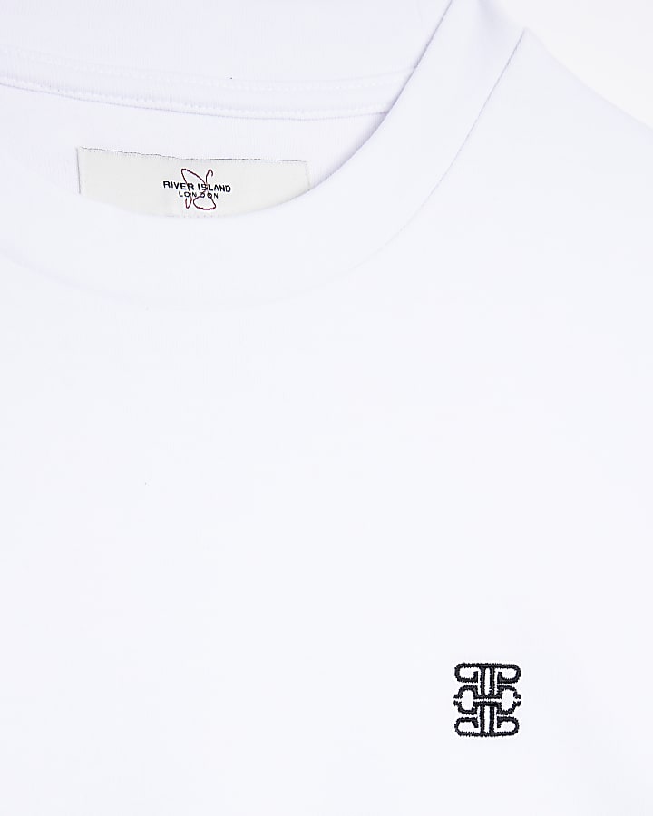 White muscle fit geometric trim t-shirt