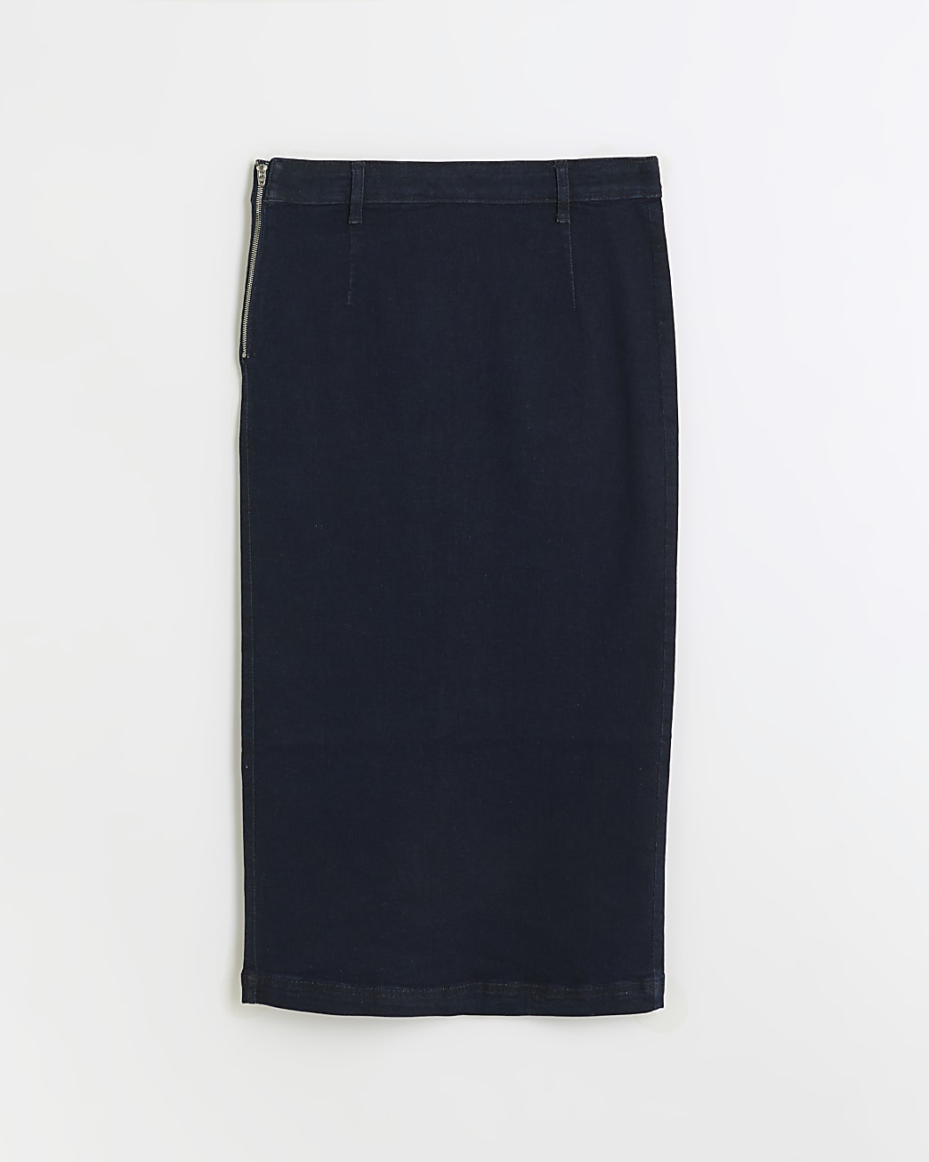 Black denim pencil midi skirt