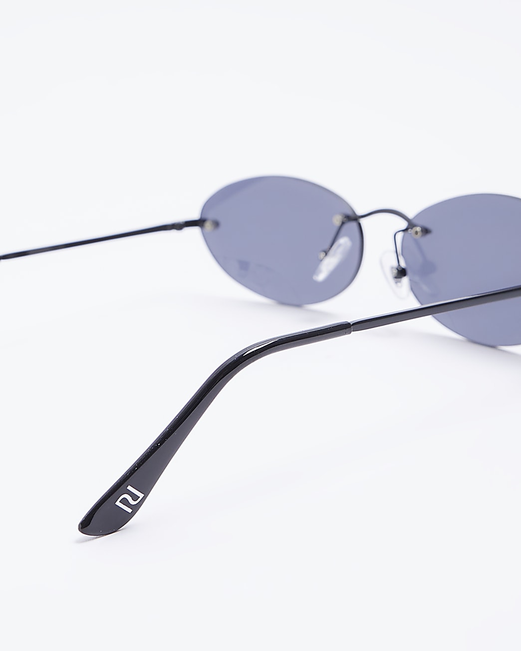 Black Rimless Oval Sunglasses