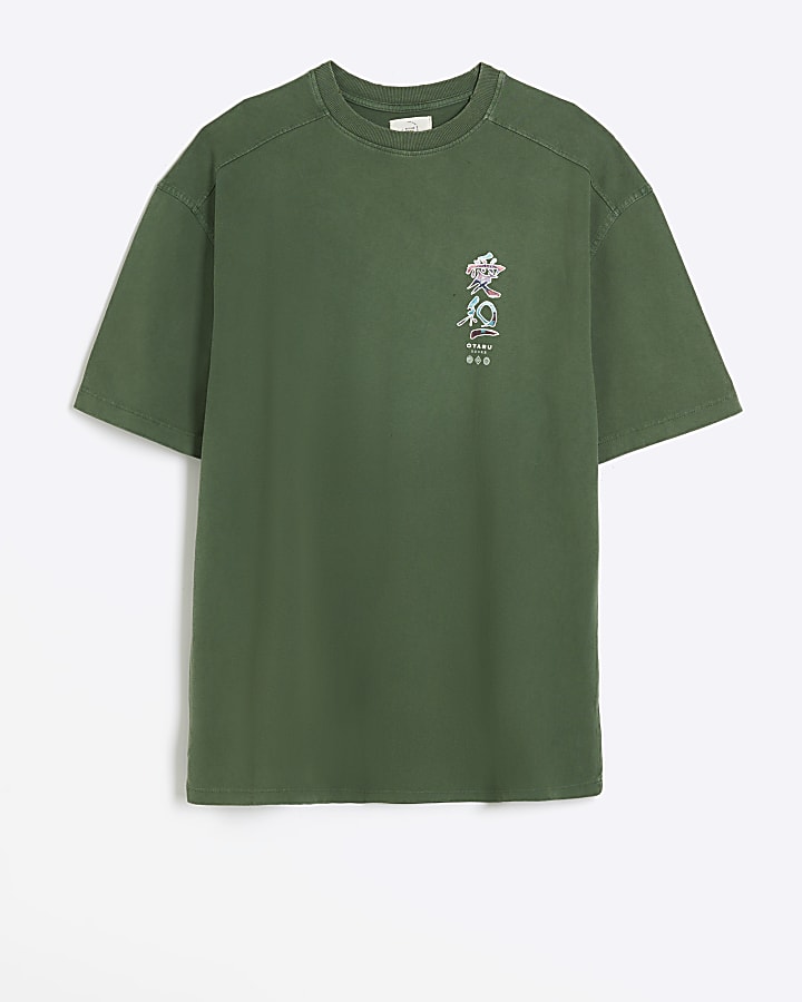 Green regular fit Japanese graphic t-shirt