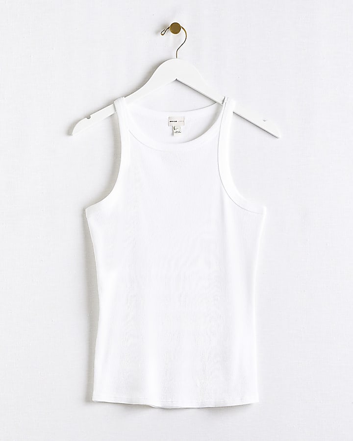 White ribbed racer vest top