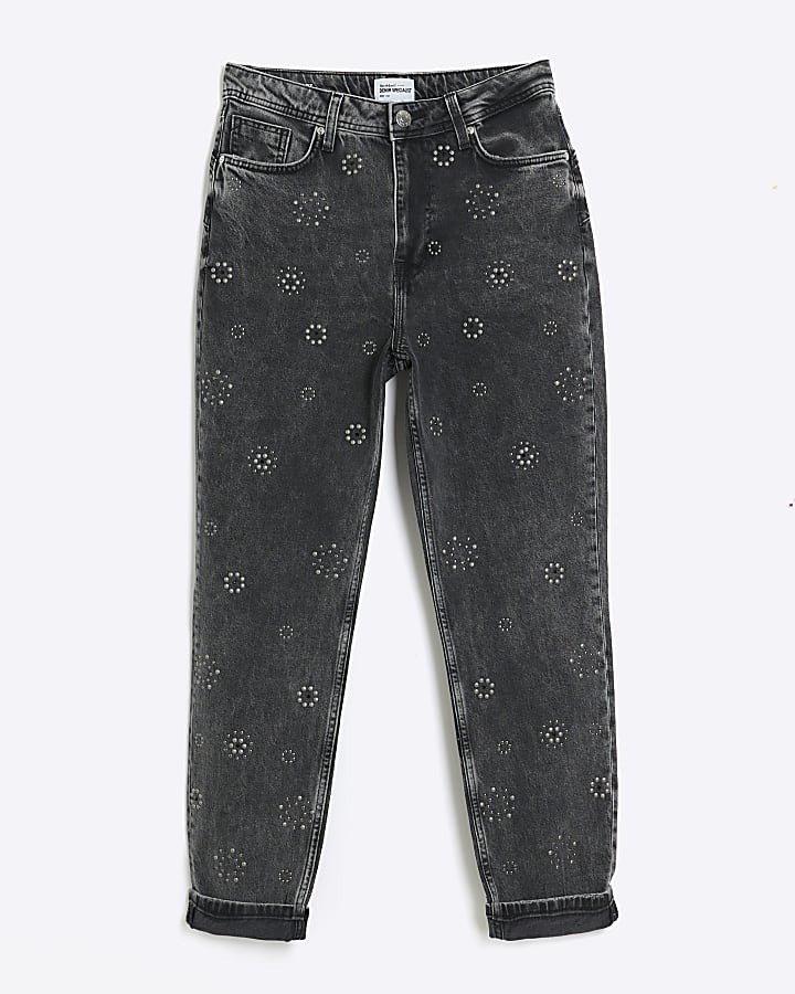 Black studded mom jeans