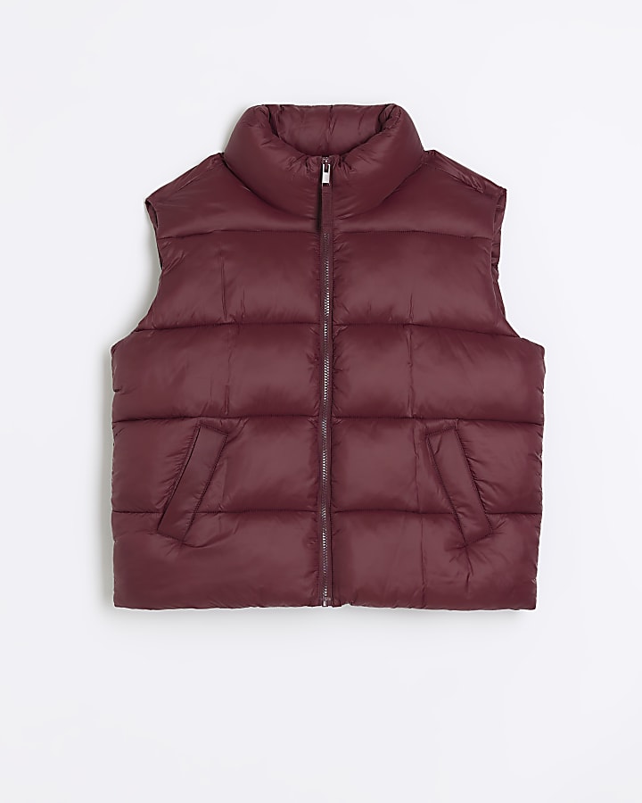 Red padded high neck gilet