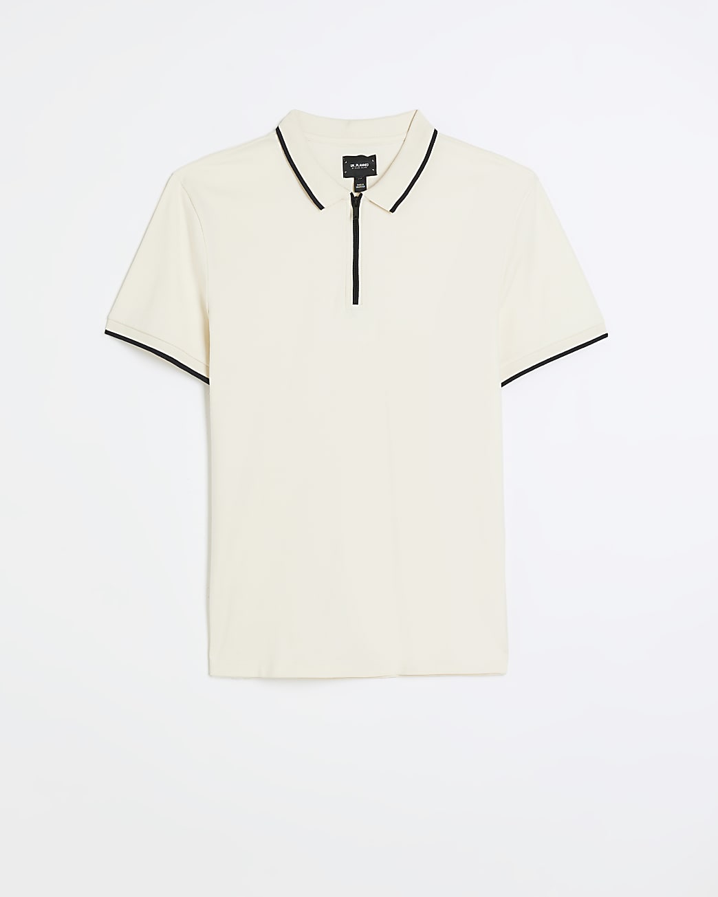 White slim fit taped quarter zip polo