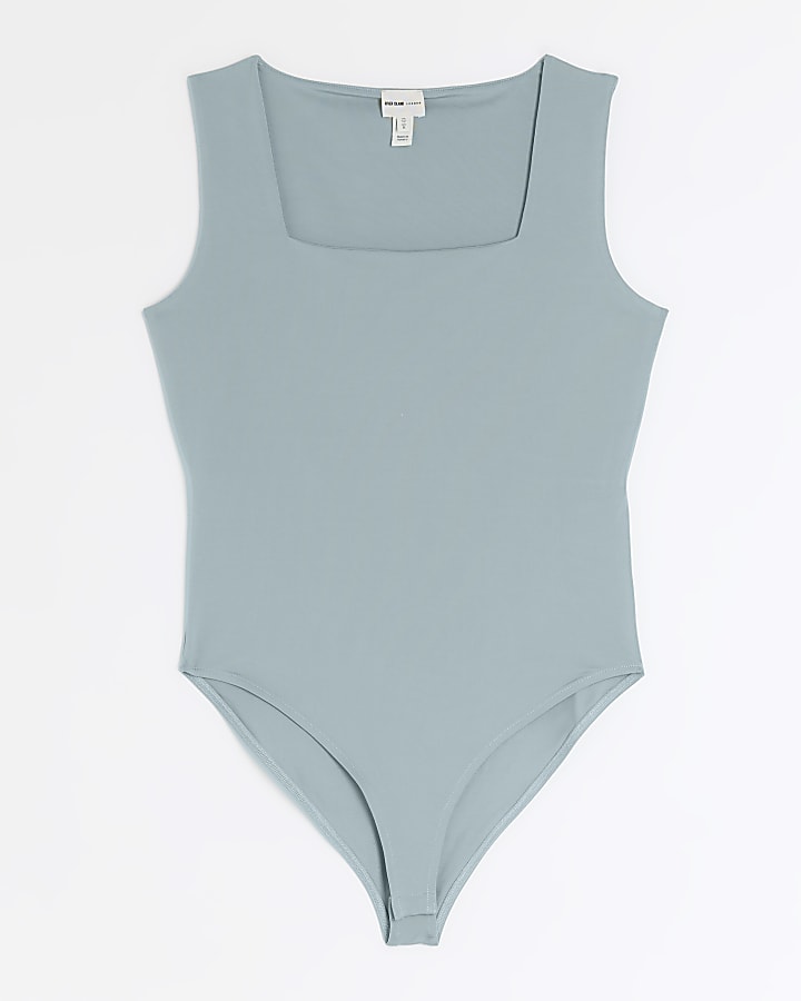 Green square neck bodysuit