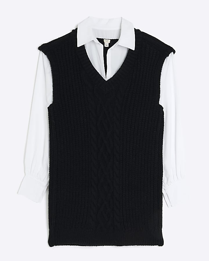 Black cable knit hybrid jumper mini dress