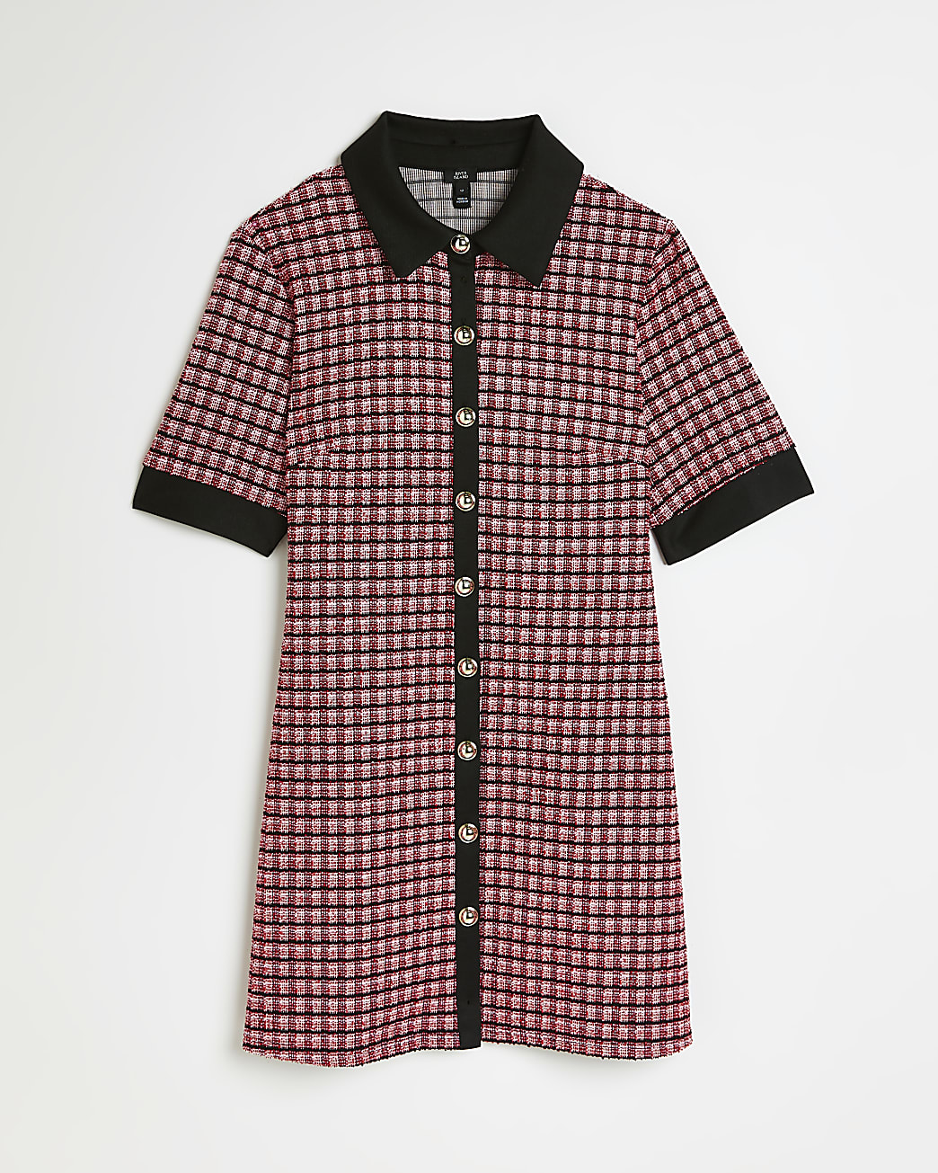 Petite pink check boucle mini shirt dress